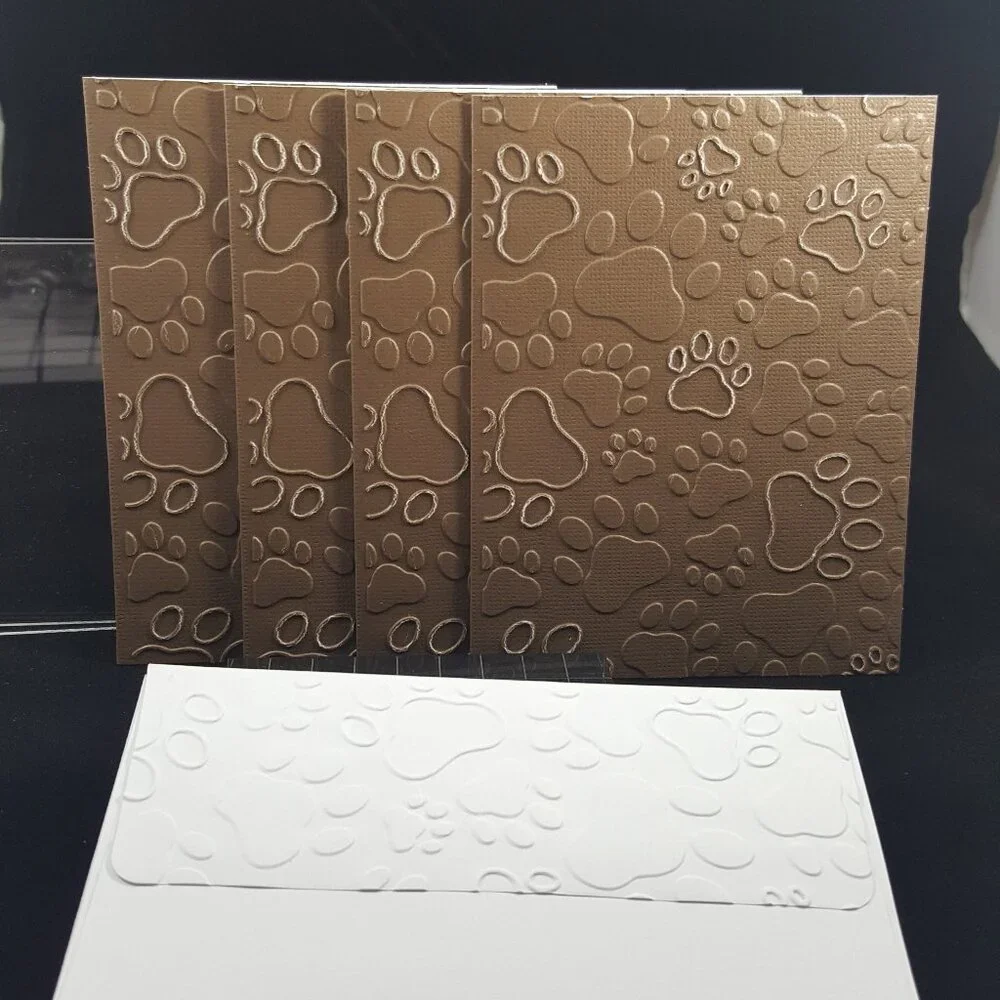 Dog Paw Embossed Note Cards Pack w/Envelopes, Set of 4 in‎ Brown